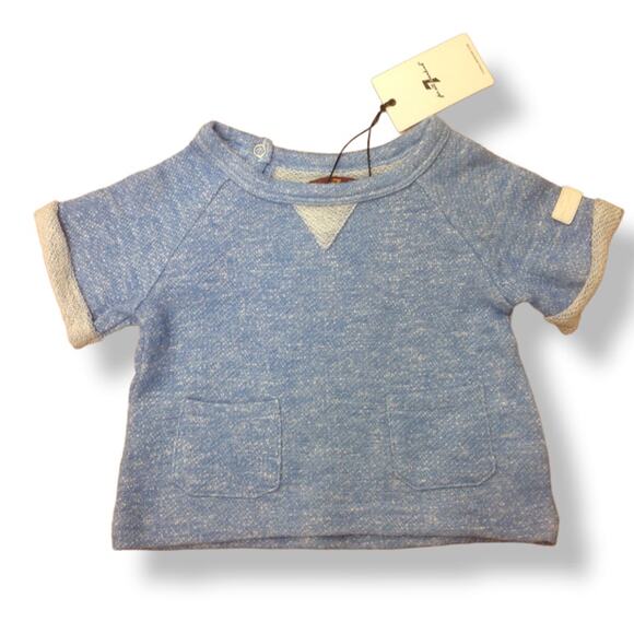 7 For All Mankind Boys Shirt Size 18 Months 7FAMK Blue Knit Cuffed Sleeves NEW - Picture 1 of 4